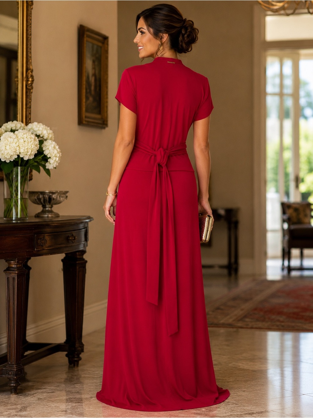 MICHAEL Michael Kors Red Asymmetrical High-Low Short Sleeve Wrap Dress 8 - Picture 2 of 14